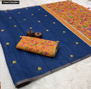 Linen Cotton Saree for Women | Digital Print & Zari Border