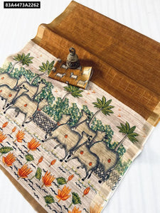 TRENDBUY Artisanal Linen Digital Print Saree for Women | Ethnic Wear Online