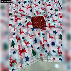 Exclusive Linen Digital Print Saree for Women - Perfect Christmas Festive Wear Online