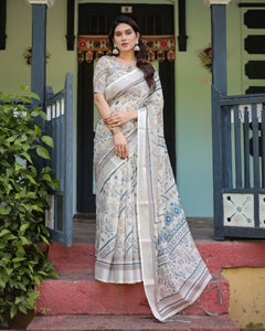 Linen Floral Paisley Women's Saree | Daytime Events by ELEGANT