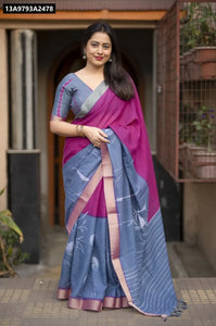 Buy Linen Hand Painted Zari Saree for Women Online | Traditional & Ethnic Wear