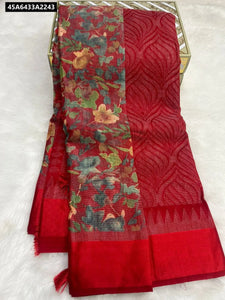 Linen Jute Brasso Saree for Women | Floral Pallu & Brasso Weaving | Buy Ethnic Wear Online
