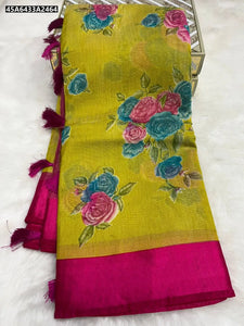 Buy Linen Jute Floral Brasso Saree for Women Online | Festive & Casual Ethnic Wear