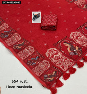 Linen Kalamkari Printed Saree for Women | Festive & Casual Wear