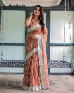 Linen Saree Floral Print Women's | Cultural & Casual Chic by EARTHY