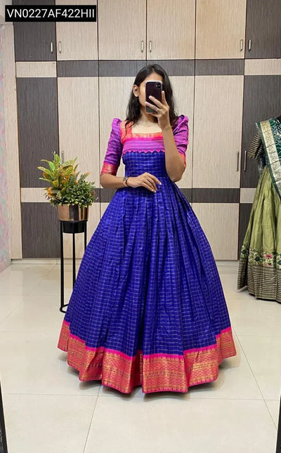 Long Pleated Jacquard Gown for Women | Party Wear