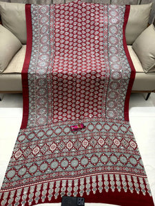 Luxe Ajrakh Print Satin Silk Saree with Real Mirror Work - Festive Wear for Women