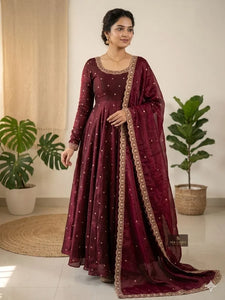Luxe Anarkali Gown - Elegant Sequence Embroidery Party Wear