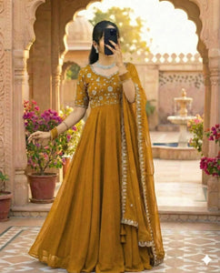 Luxe Anarkali Gown Set - Elegant Hand Embroidery for Festive Party Wear