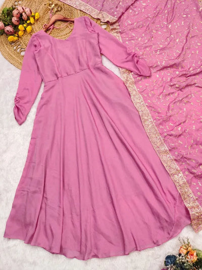 Luxe Anarkali Gown with Embroidered Dupatta - Elegant Festive Party Wear for Women