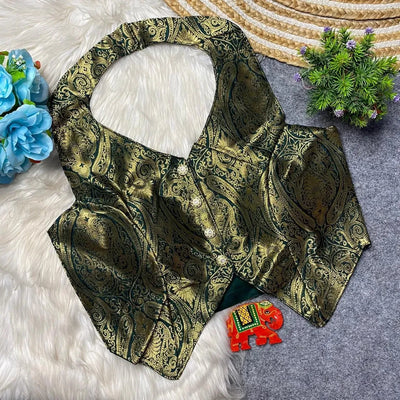 Luxe Banarasi Halter Neck Corset Blouse - Heavy Zari Festive Wear for Women