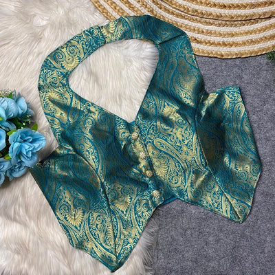 Luxe Banarasi Halter Neck Corset Blouse - Heavy Zari Festive Wear for Women