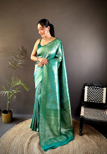 Luxe Banarasi Lichi Silk Saree - Gold Jari Weaving for Festive & Party Wear