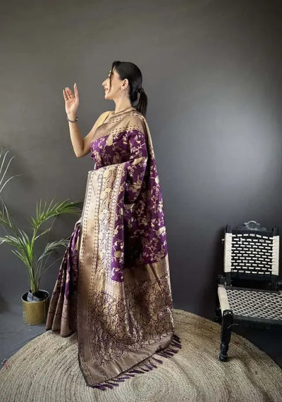 Luxe Banarasi Lichi Silk Saree - Gold Jari Weaving for Festive & Party Wear