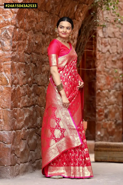 Luxe Banarasi Satin Silk Saree - Elegant Zari Weaving Festive Wear for Women