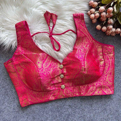 Luxe Banarasi Silk Blouse - Fully Stitched Gold Zari Festive Wear for Women