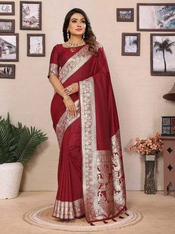 Luxe Banarasi Silk Saree - Handwoven Zari for Wedding Wear