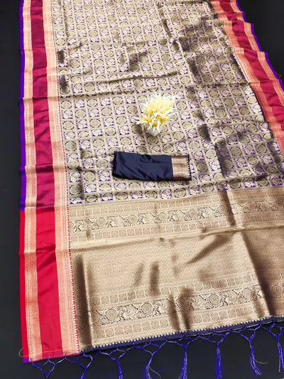 Luxe Banarasi Silk Saree - Traditional Gold Zari Weave for Wedding Functions