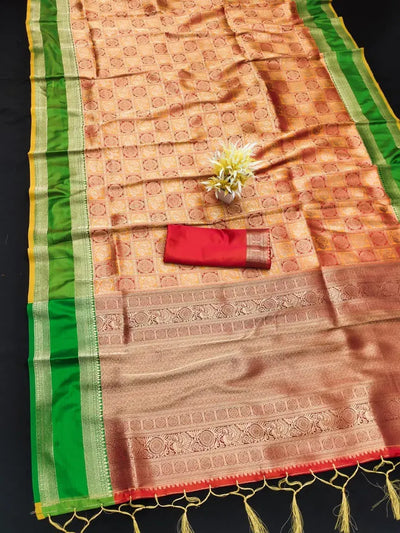 Luxe Banarasi Silk Saree - Traditional Gold Zari Weave for Wedding Functions