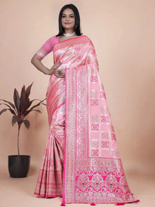 Luxe Banarasi Silk Saree with Rich Silver Zari Detailing