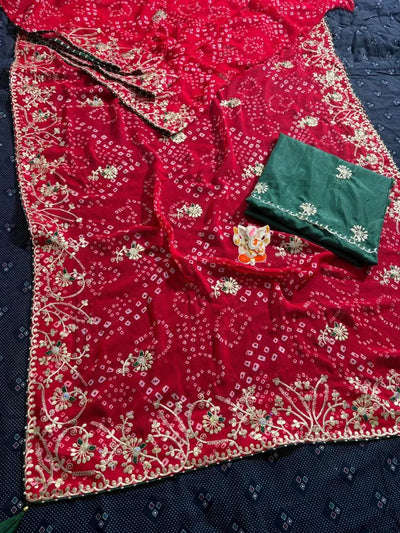 Luxe Bandhani Georgette Suit Set - Heavy Gotta Embroidery for Festive & Wedding Wear