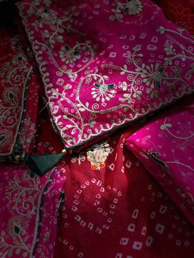 Luxe Bandhani Georgette Suit Set - Heavy Gotta Embroidery for Festive & Wedding Wear