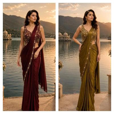 Luxe Beads Work Imported Fabric Saree - Elegant Festive Wear for Women