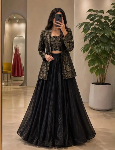 Luxe Black Jacket Lehenga - Designer Fusion Festive Wear