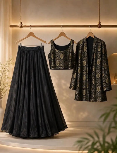 Luxe Black Jacket Lehenga - Designer Fusion Festive Wear