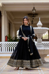 Luxe Black Sequin Gown - Rich Embroidered Party Wear for Women