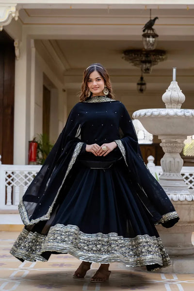 Luxe Black Sequin Gown - Rich Embroidered Party Wear for Women