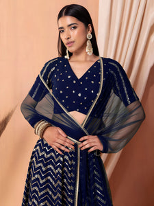 Luxe Blue Georgette Lehenga - Heavy Designer Wedding Wear for Women