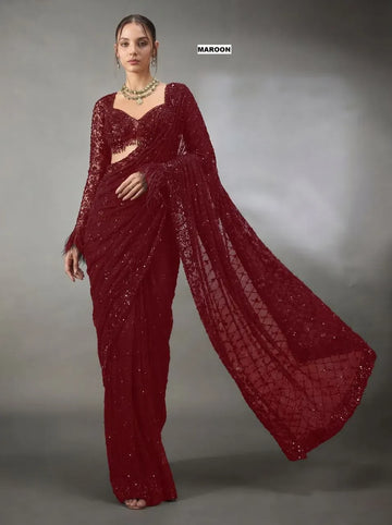 Luxe Bollywood Georgette Sequins Saree - Elegant Festive Wear for Women