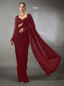Luxe Bollywood Georgette Sequins Saree - Elegant Festive Wear for Women