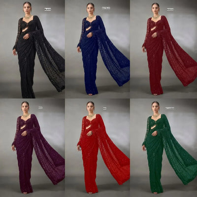 Luxe Bollywood Georgette Sequins Saree - Elegant Festive Wear for Women