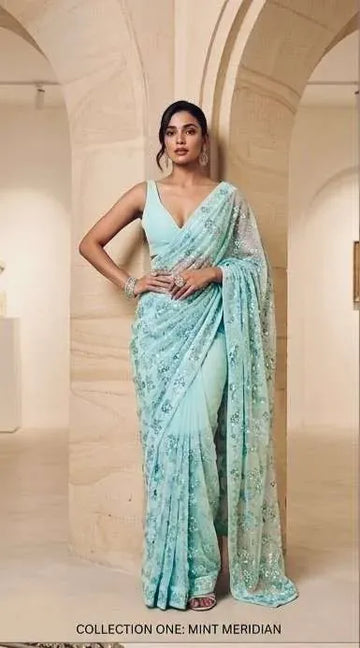 Luxe Bollywood Sequins Saree - Heavy Dual Sequins Work Festive Wear