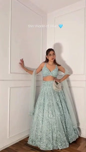 Luxe Butterfly Net Lehenga with Heavy Embroidery and Sequins Work for Women