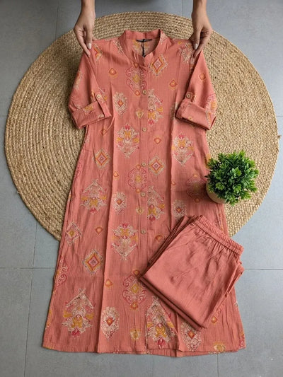 Luxe Chanderi Coord Set - Floral Print Plus Size Festive Wear