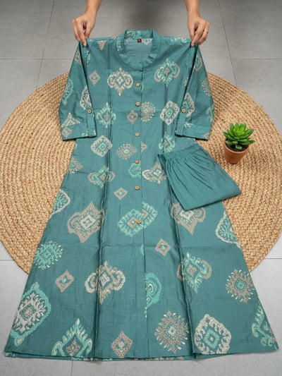 Luxe Chanderi Coord Set - Floral Print Plus Size Festive Wear