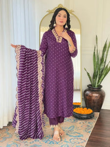 Luxe Chanderi Kurta Set - Embroidered Festive Wear for Women