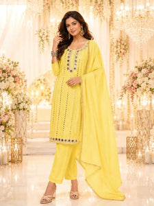 Luxe Chanderi Kurti Pant Dupatta Set - Original Mirror Work Festive Wear