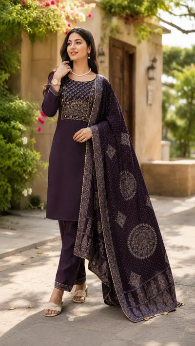 Luxe Chanderi Kurti Set - Elegant Festive Wear with Dupatta for Women