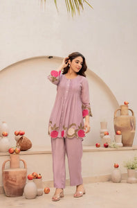 Luxe Chanderi Silk Coord Set - Gorgeous Floral Embroidery Festive Wear for Women