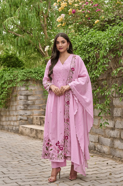 Luxe Chanderi Silk Kurta Set - Hand-Embroidered Festive Wear