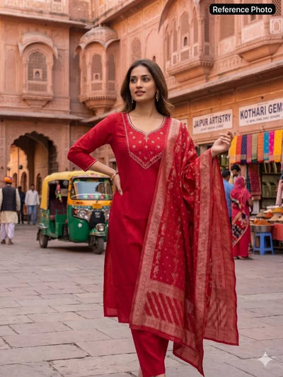 Luxe Chanderi Suit Set - Handcrafted Festive Wear for Women