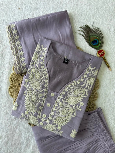 Luxe Chanderi Suit Set - Premium Embroidered Festive Wear for Women