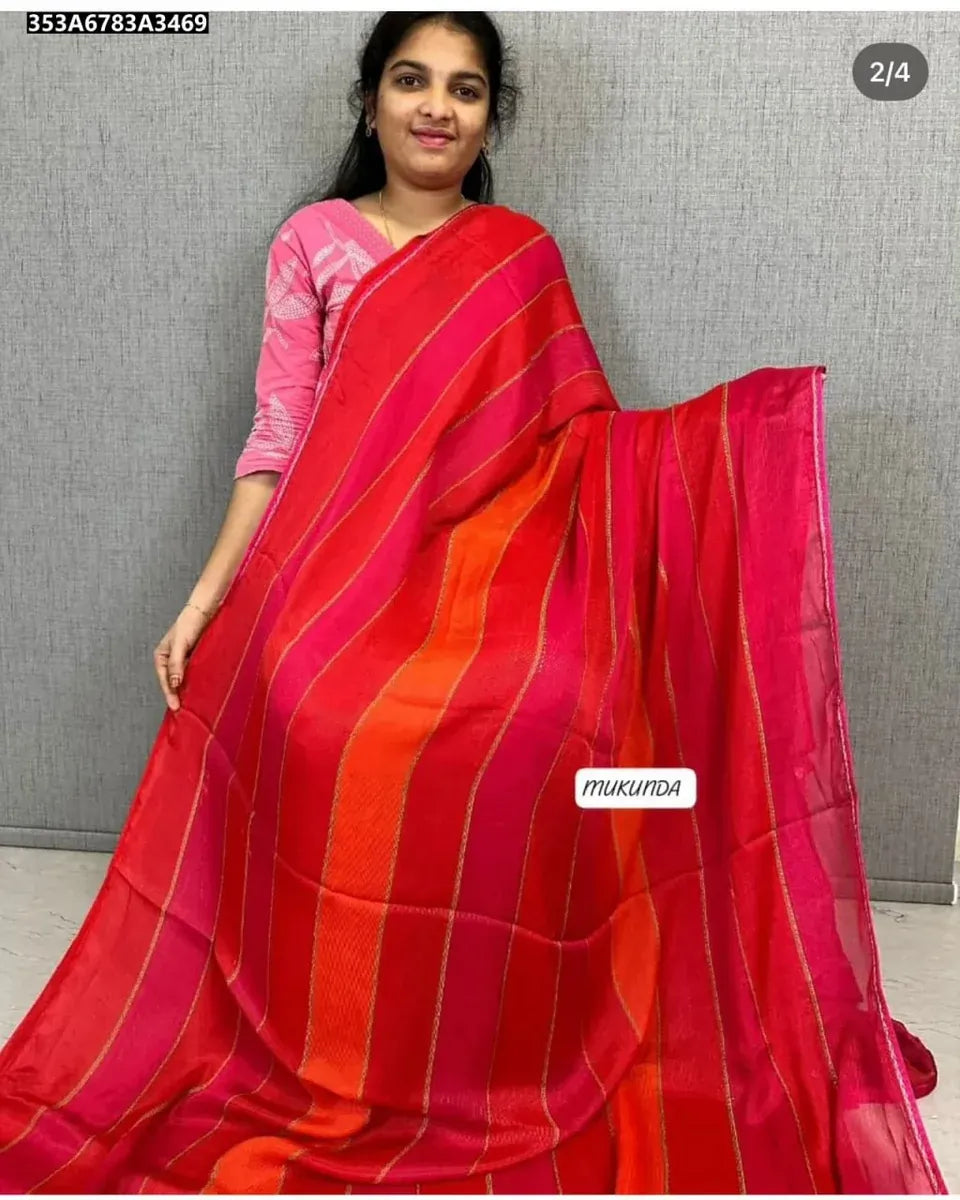 Premium Multi-Tone Chiffon Georgette Saree with Stone Work