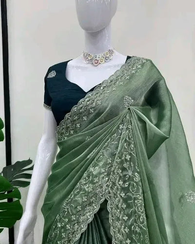 Luxe Chiffon Saree - Heavy Embroidery Design for Festive Women