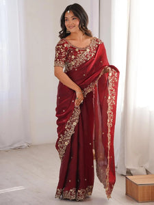 Luxe Chiffon Sequence Work Saree - Elegant Embroidery Festive Wear for Women