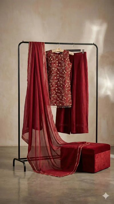 Luxe Chinnon Silk Kurta Set - Detailed Embroidery & Lace Suit for Women